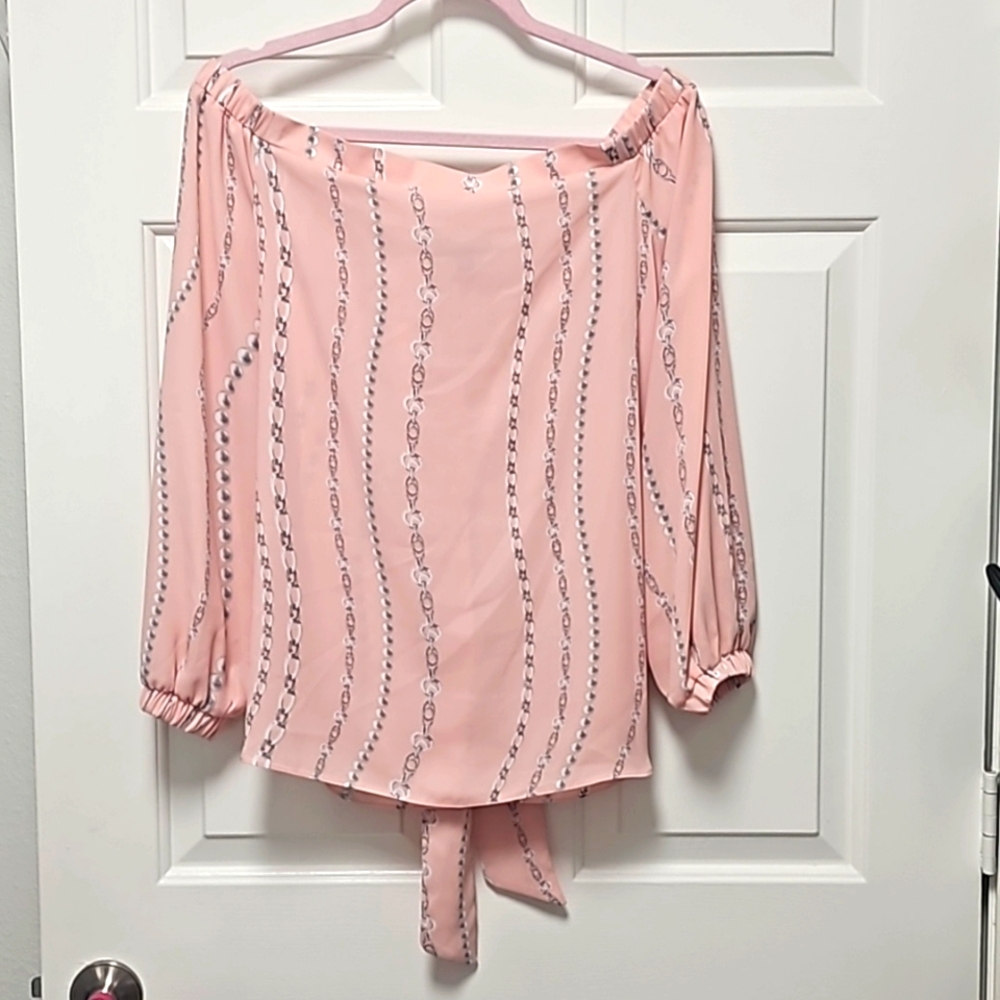 ✨️Pretty Pink BOLD Elements Off the Shoulder Tie Back Top Size Large
